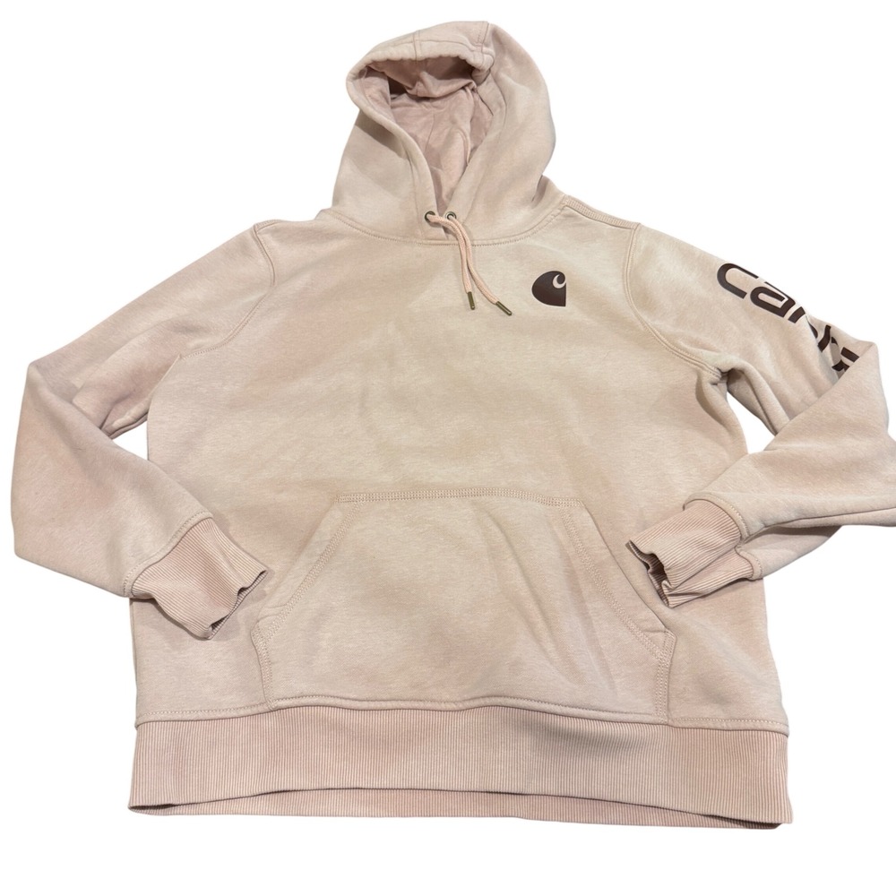 Carhartt Relaxed Fit Hoodie Womens Large Pink Sleeve Logo Graphic Pullover